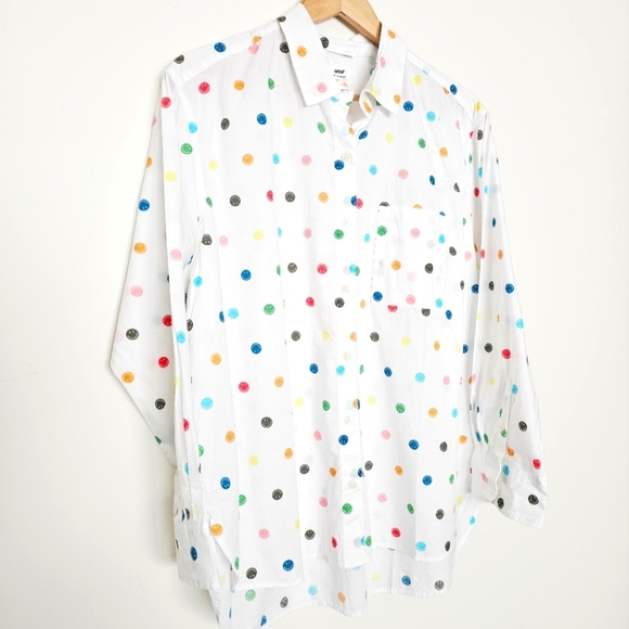 NWT Aerie Novelty Happy Face Colorful Polka Dot Women's Button Down Shirt Size M - Picture 2 of 7